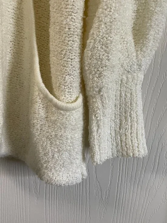 Vintage 80s White Chunky Knit Cardigan Slouchy Open Front Sweater | Size M-XL - Picture 6 of 11